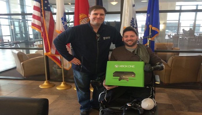 Stephen "Shanghai Six" Machuga with Adam, a triple amputee who served in Afganistan